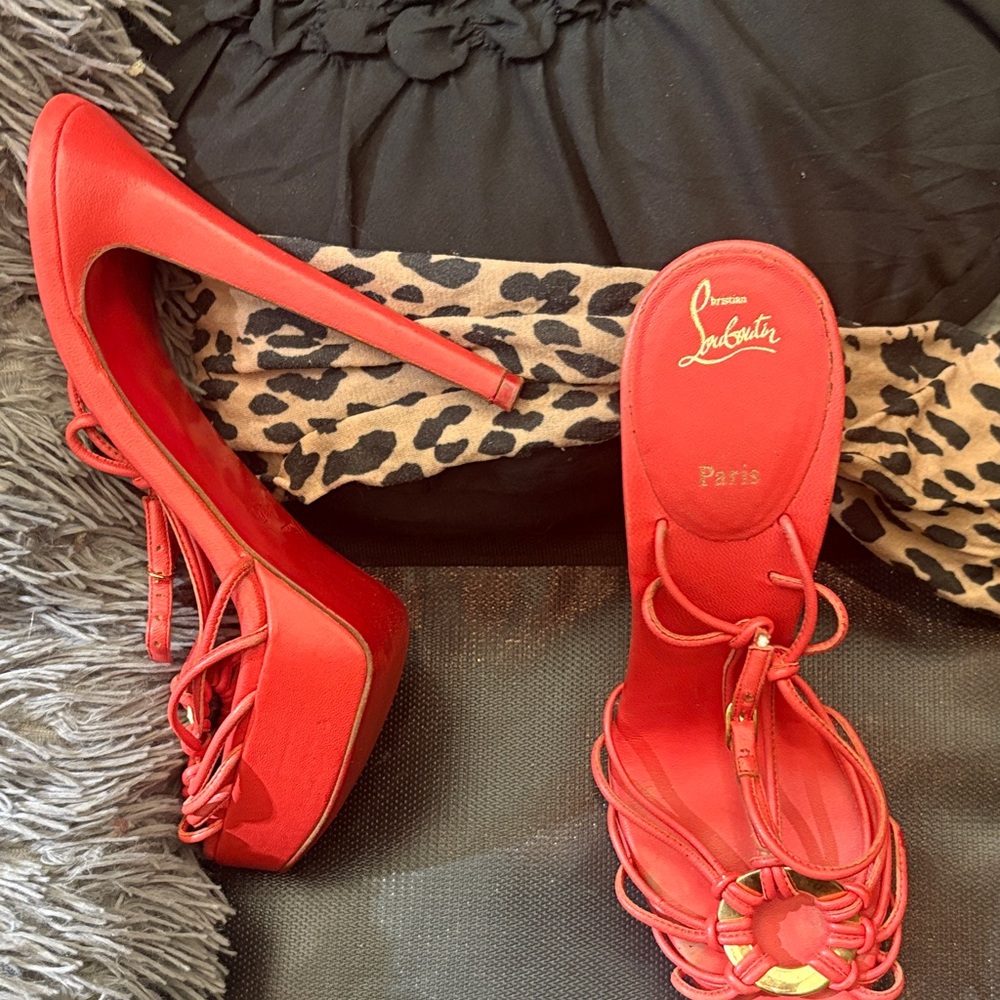 Christian Louboutin Red Strappy Platform Heels